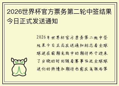 2026世界杯官方票务第二轮中签结果今日正式发送通知 2026世界杯官方票务第二轮中签结果今日正式发送通知